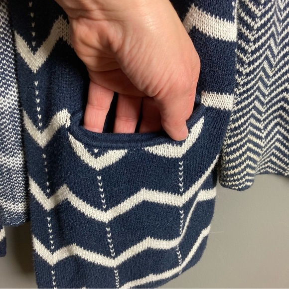 Margaret O'Leary Cardigan Chevron Stripes Blue & Winter White extra small Cotton - Picture 7 of 11